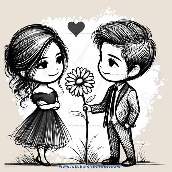 a couple holding a flower and looking at it