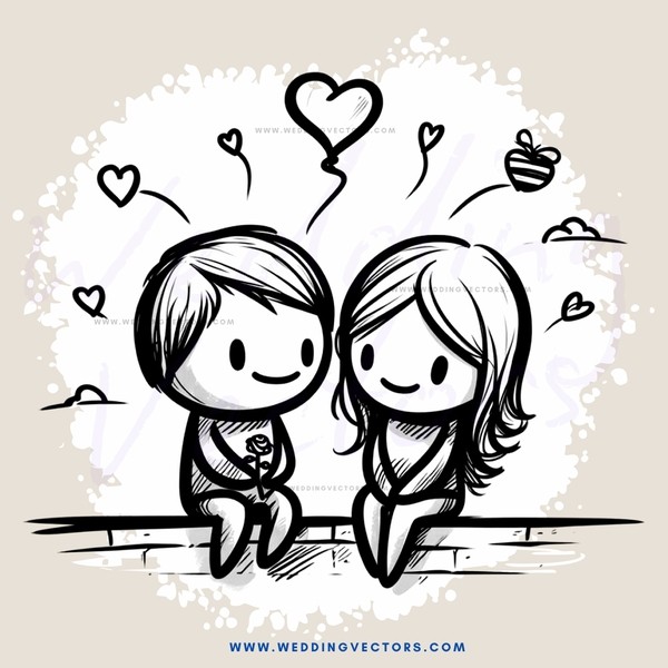 couple on a bench with hearts and balloons