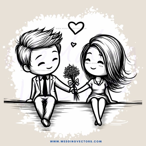a boy and girl sharing a bouquet of flowers