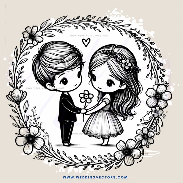 a boy and girl holding a flower