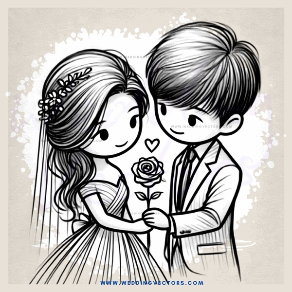 a bride and groom with roses