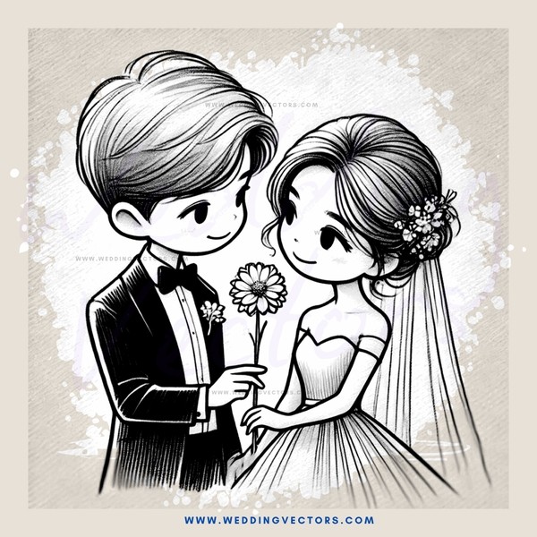 a boy and girl holding flowers