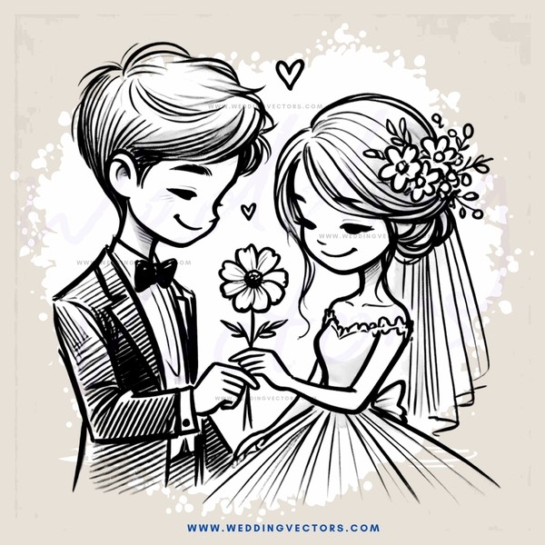 a couple holding hands with flowers and smiles