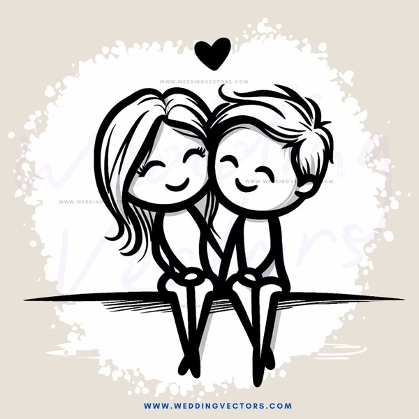 a couple sitting close together with hearts above them