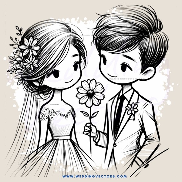 girl holding flower and boy with ribbon