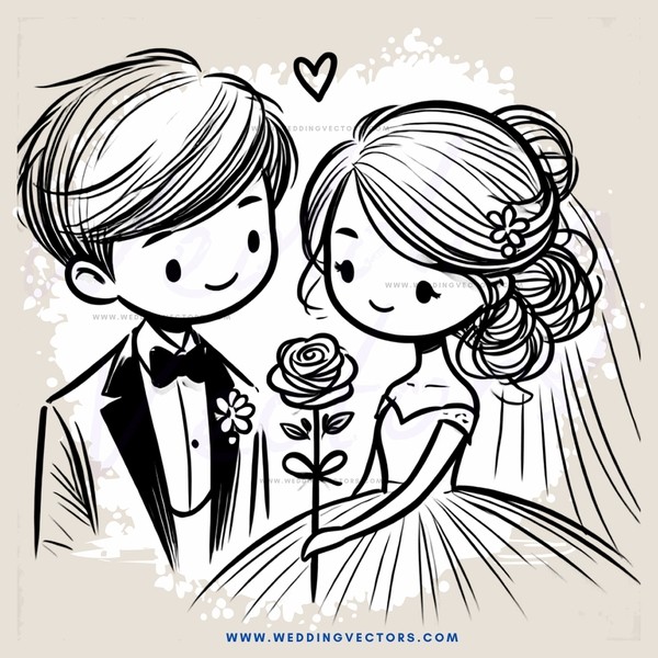 a bride and groom with roses