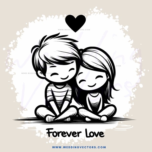 forever love couple cartoon image black and white
