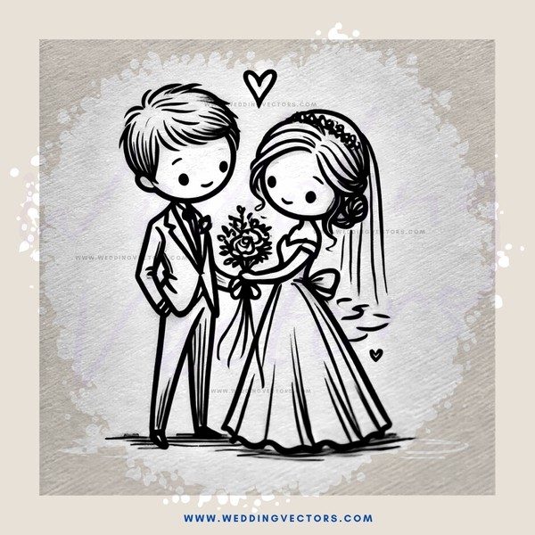 wedding picture of couple in suits and dresses