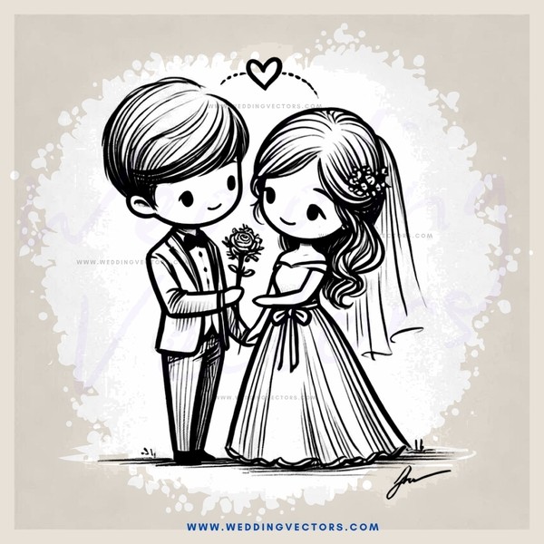 a bride and groom standing together on their wedding day