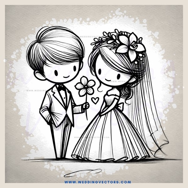 bride and groom holding a flower