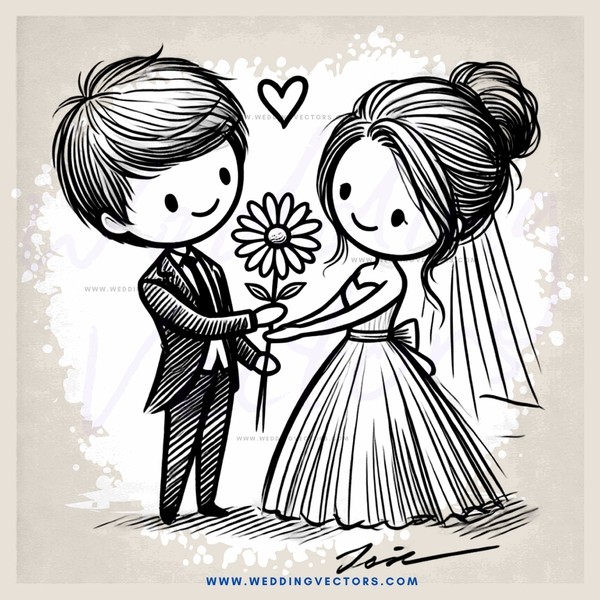 groom and bride with flower