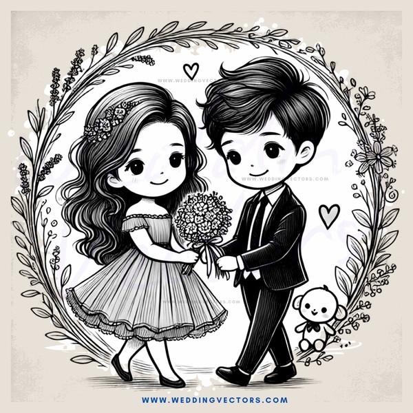 a boy and girl with flowers and bears