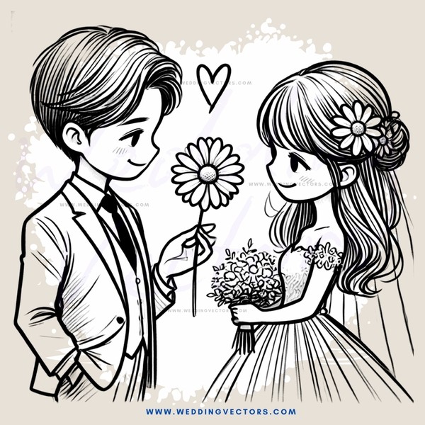 a couple holding flowers and a flower