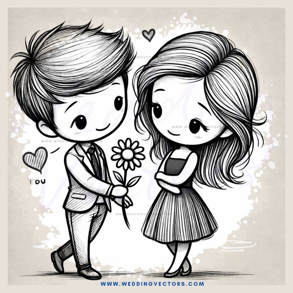 lovers exchange flowers and hug