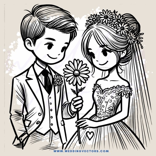 a bride and groom exchange flowers