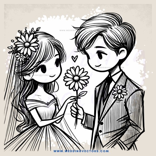 a couple holding flowers and sharing a moment