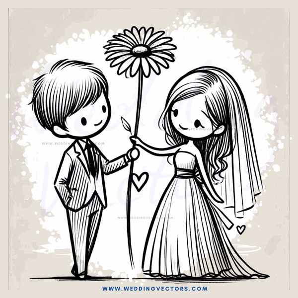 a couple holding a flower and giving each other an heart shaped item