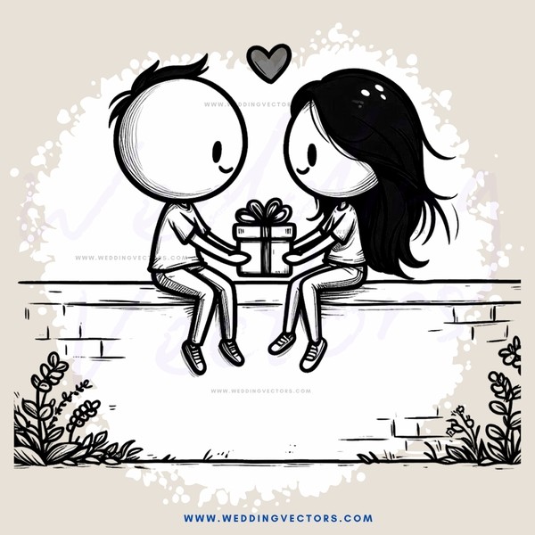 a couple exchanging gifts in an outdoor setting