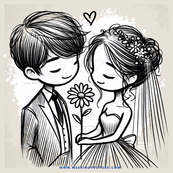 a young couple with a flower in her hair
