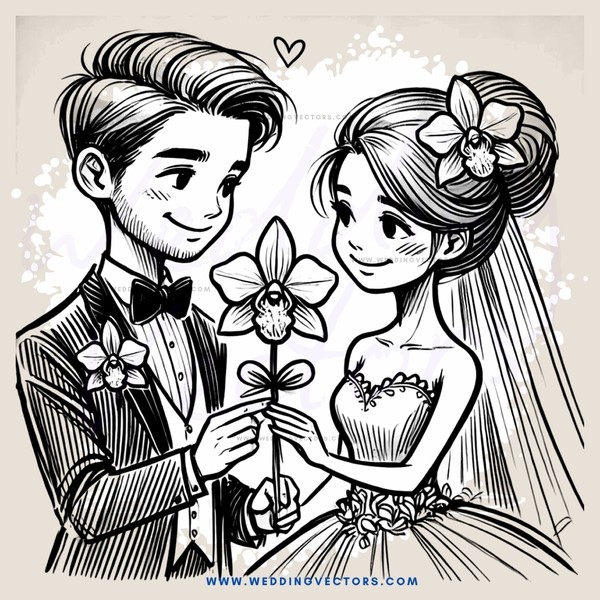 groom and bride holding flowers together