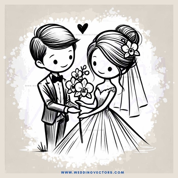 a couple holding flowers and posing for a picture