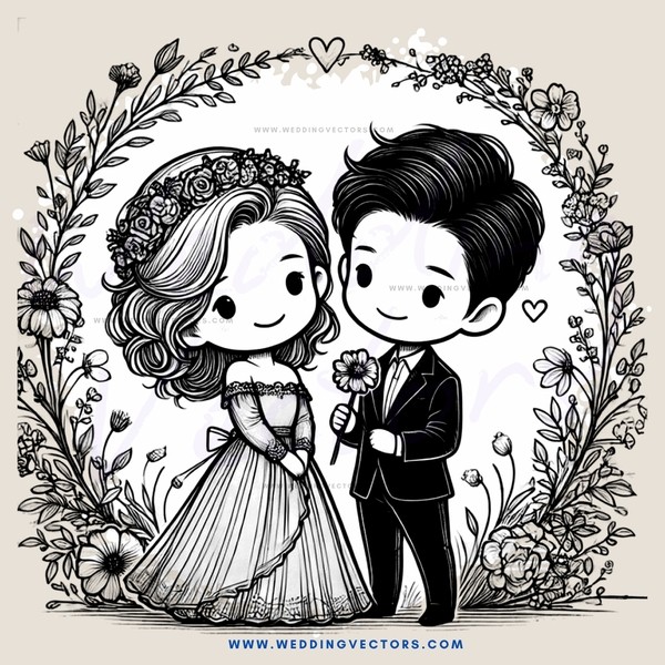 wedding bride and groom cartoon