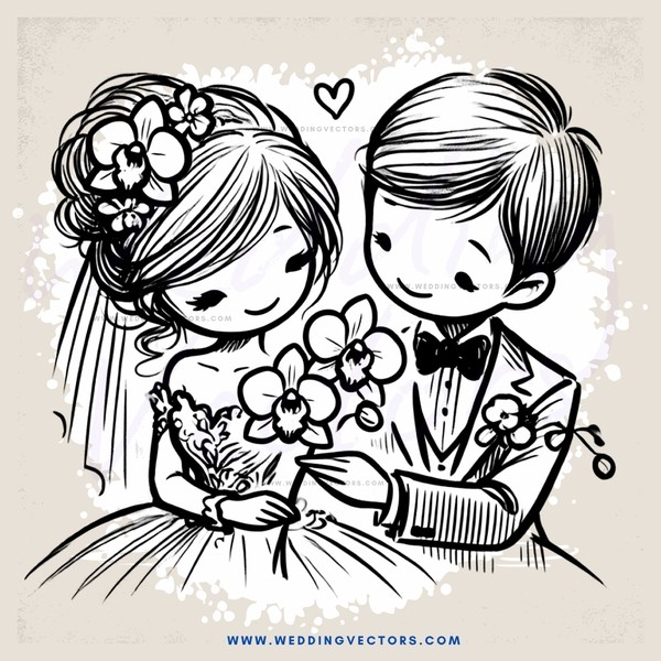 couple holding flowers and looking at each other