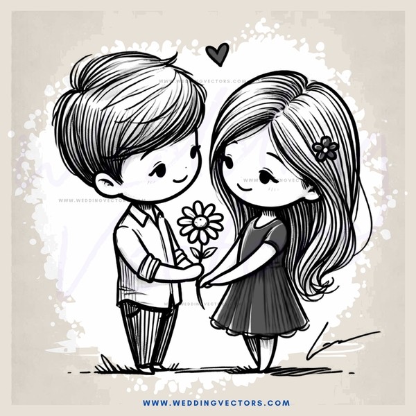 a boy and girl holding flower