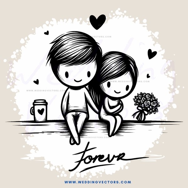 couple sitting on table with flowers and coffee mug
