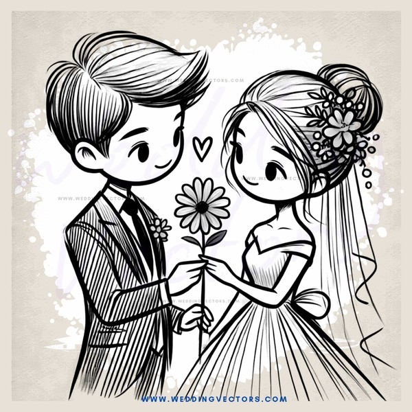 a man and woman holding a flower