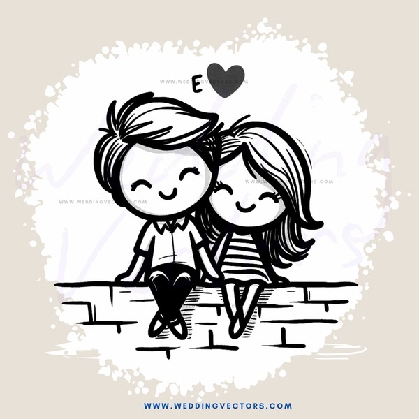 two people sitting on bricks with hearts above them