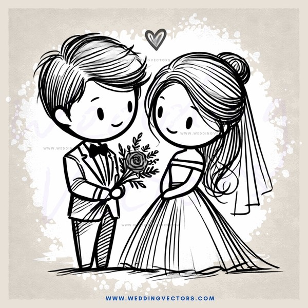 engaged couple in a black and white illustration