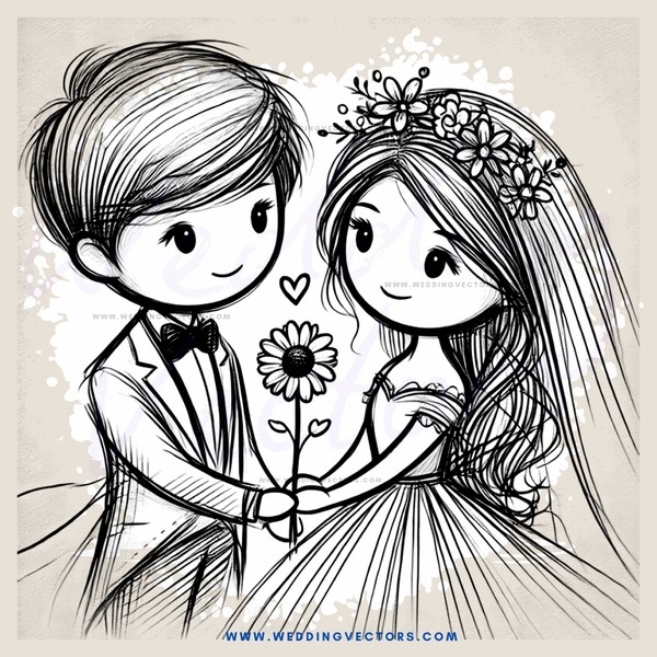 bride and groom holding flowers