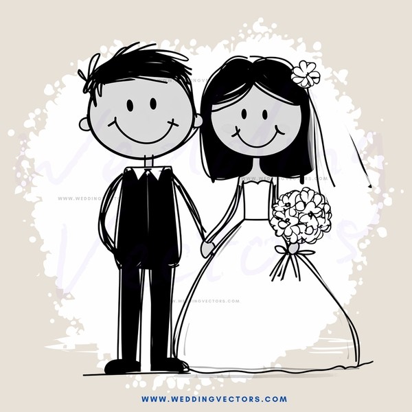wedding clip art cartoon man and woman posing for picture