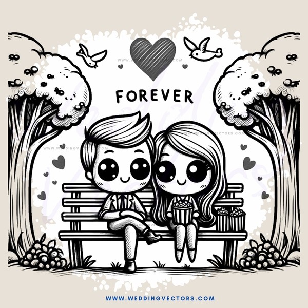 forever young couple sitting on bench
