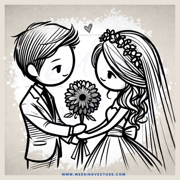 wedding couple hugging and holding flower