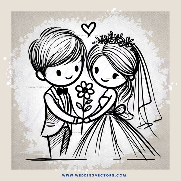 the bride and groom holding flowers