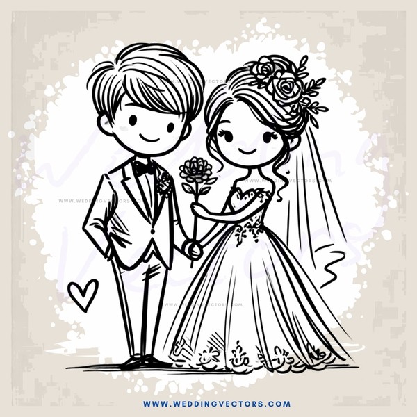a bride and groom holding flowers