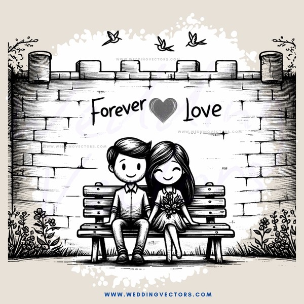 couple sitting on bench with wall behind them