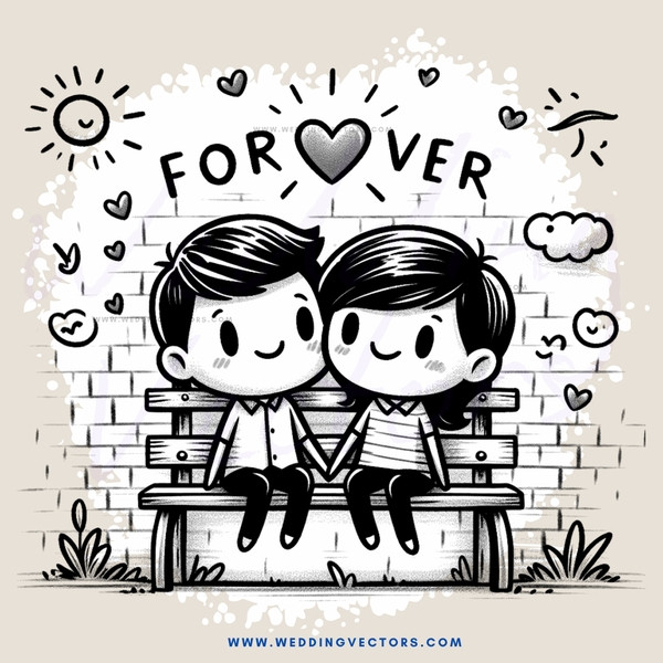 two boys sitting on a bench, forever written above them