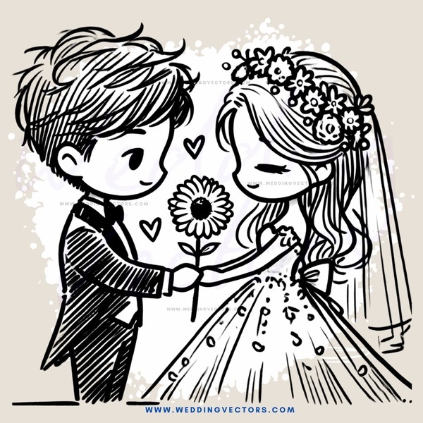 a boy and girl holding flowers