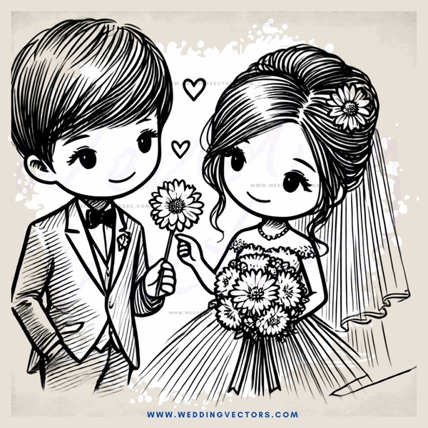 a bride and groom share flowers