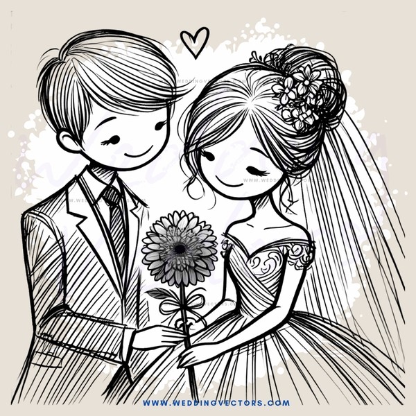 a bride and groom with a flower