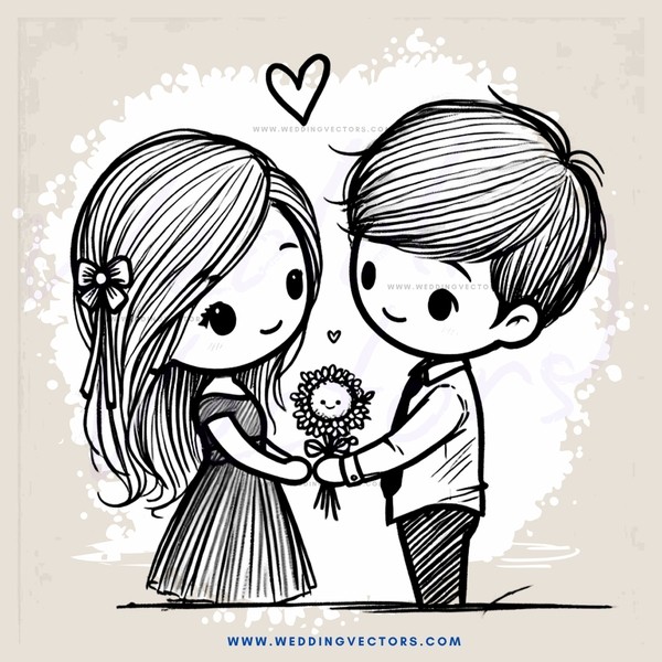 boy and girl hugging with flowers