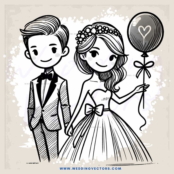wedding couple on balloon banner