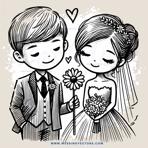 a boy and girl holding flowers and posing for pictures
