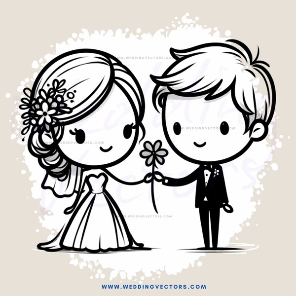 groom and bride with flower bouquet