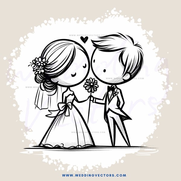 a bride and groom exchanging flowers