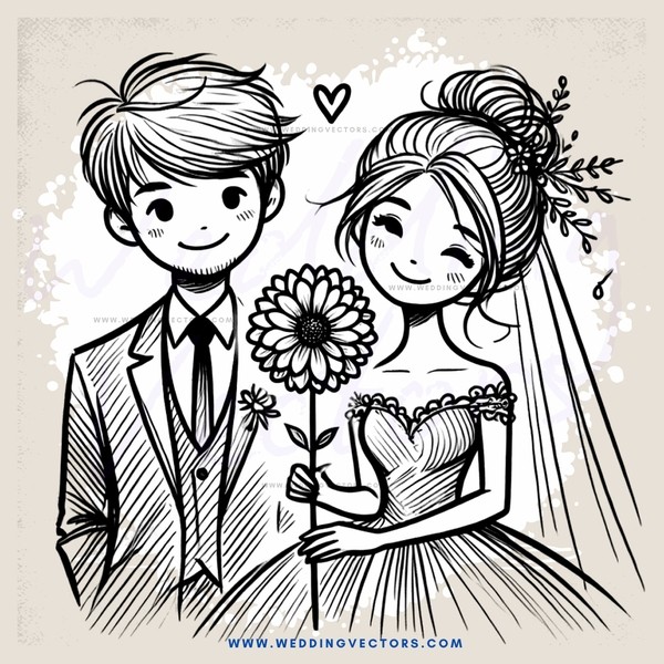 a couple holding flowers on their wedding day