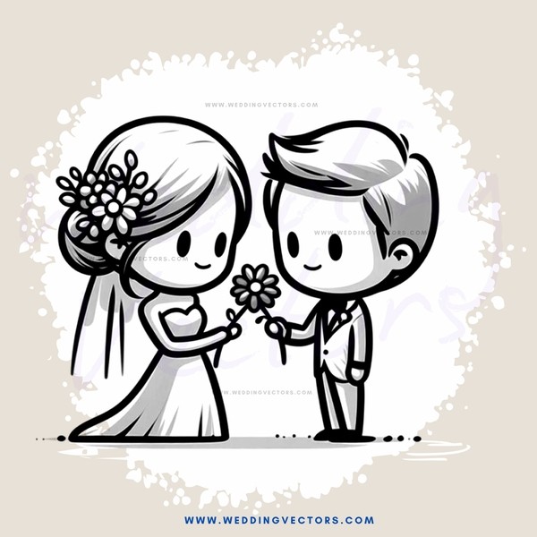 bride and groom holding flowers